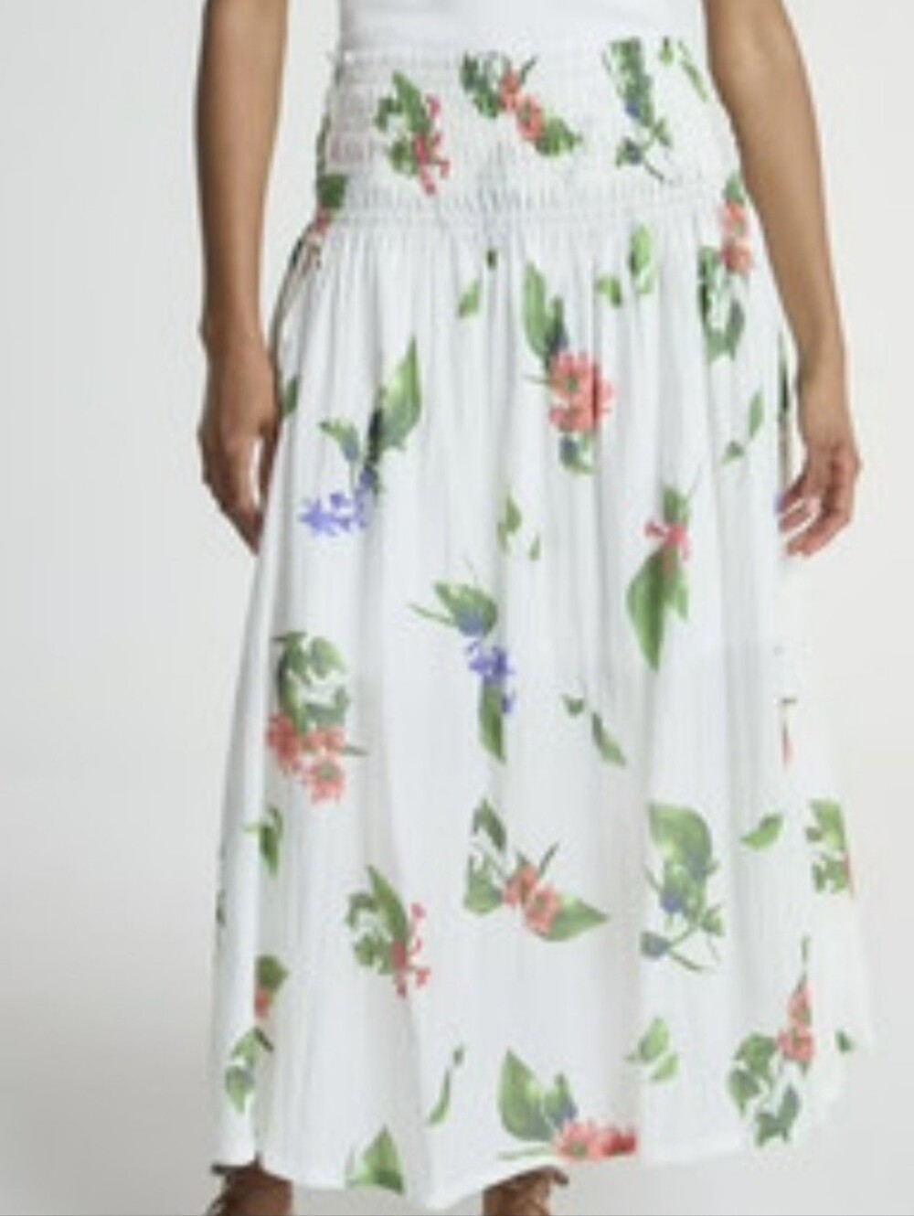 Scoop Floral Print Smocked Waist Plus Maxi Skirt XXL 20